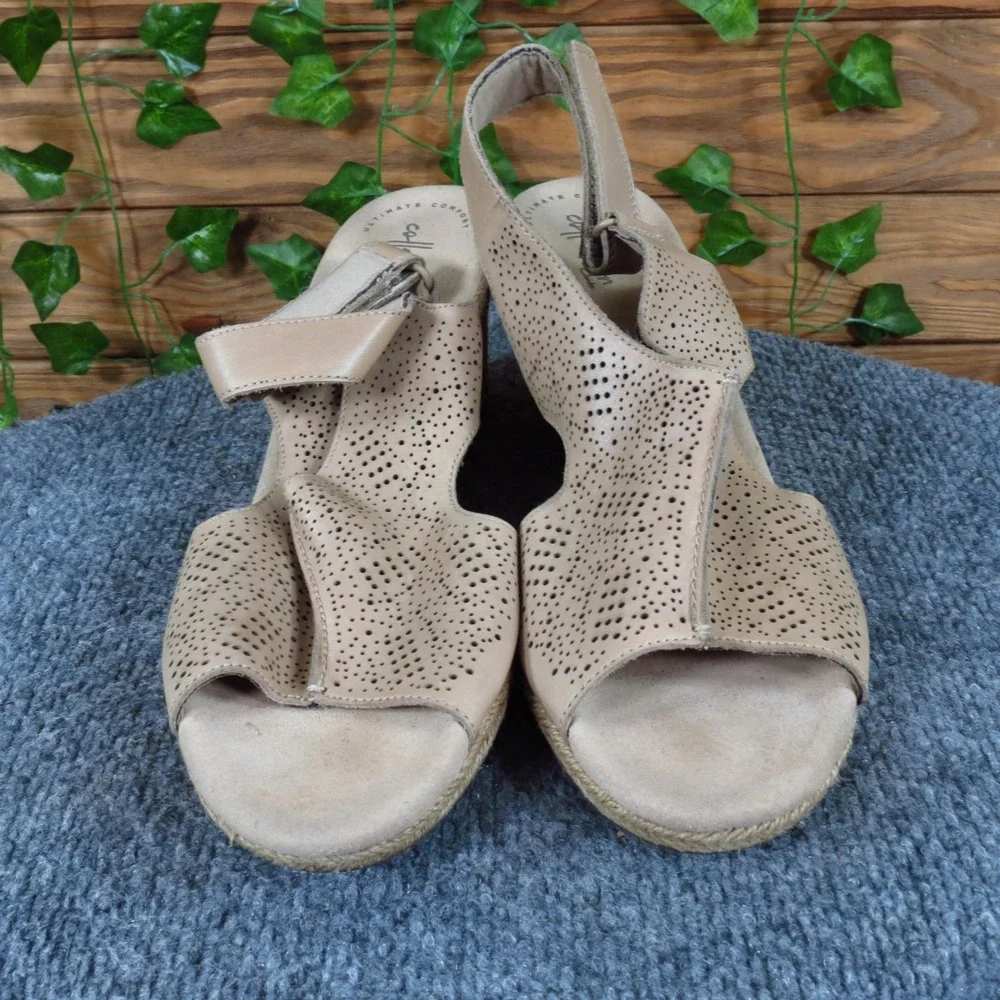 Clarks Lafley Rosen‎ Women Sandal Size 12 Casual Dress Wedge Beige Leather